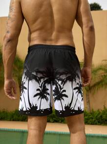 Manfinity Shorts de plage imprimés ombrés avec des arbres de noix de coco pour hommes de grande taille, shorts décontractés de vacances