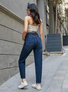 RueChic - Rigid, Sewing Detailed Mom Fit - Medium Wash - View 2