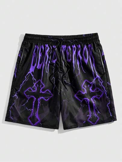 Goth Men Drawstring Digital Printed Summer Casual Basketball Shorts, School