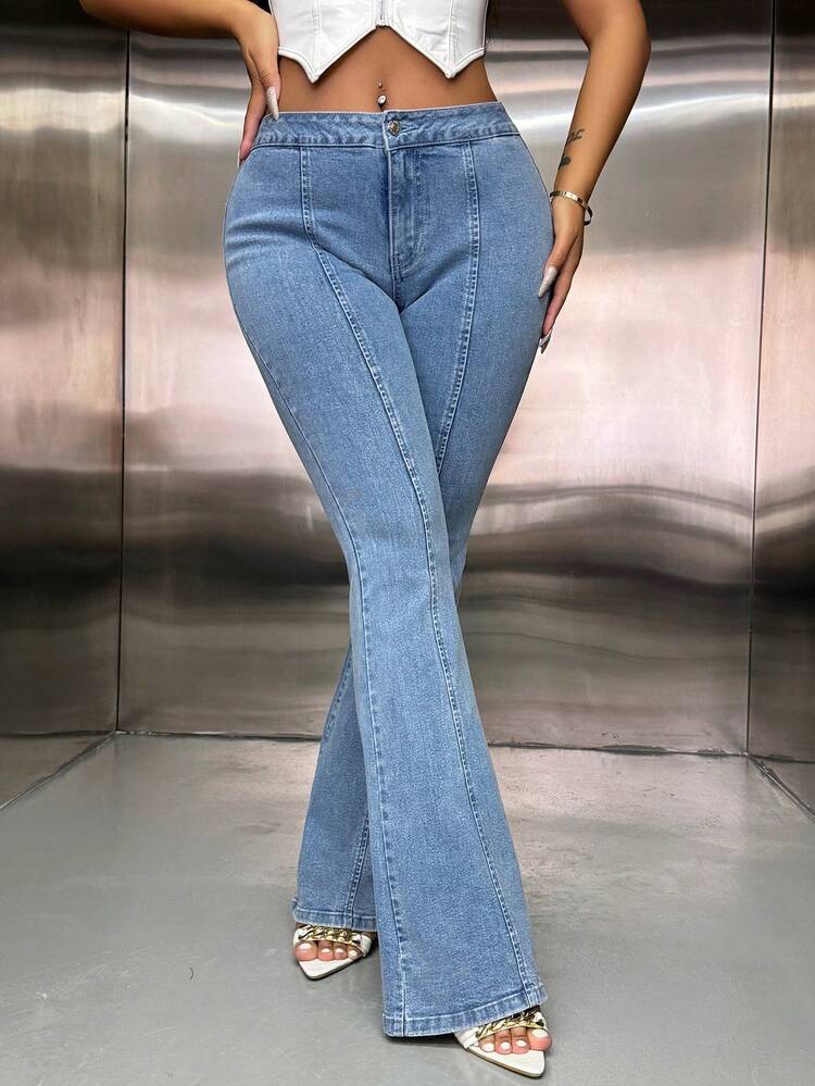 Women Low Waist Toothpick Design Elegant Flared Jeans