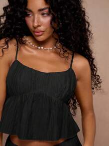 MUSERA Women Summer Textured Peplum Cropped Cami Top Vacation Spring Summer - Black - View 1