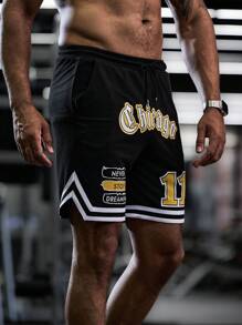 Manfinity Sport Corelite Boyfriend Style Men Fashionable Sporty Printed Loose Fit Athletic Shorts Jogger Shorts