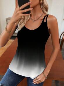 EMERY ROSE Colorblock Spaghetti Strap Tank Top Graphic Tees Women Tops - Black and White - View 6