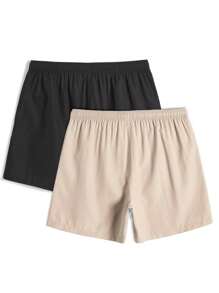 Manfinity Swimmode Men Solid Color Drawstring Beach Shorts, Suitable For Beach Vacation Or Swimming Pool Wear (2 Pieces In Pack)