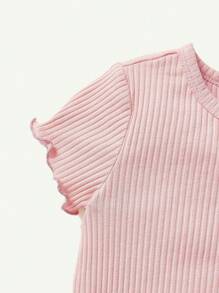 Cozy Pixies Ensemble de 2 pièces pour bébé fille, Haut tricoté à col rond et à manches courtes douces unicolore & Barboteuse imprimée florale à bretelles - Rose bonbon - Voir 4