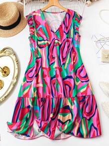 SHEIN Holidaya Váy không tay viền ren cổ chữ V cỡ lớn, lý tưởng cho kỳ nghỉ hè - màu xanh lá - Xem 1
