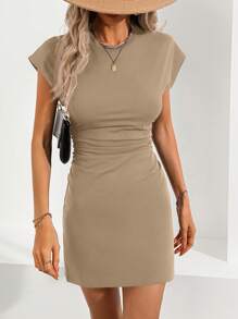 SHEIN LUNE Women Simple Solid Color Short Sleeve Dress