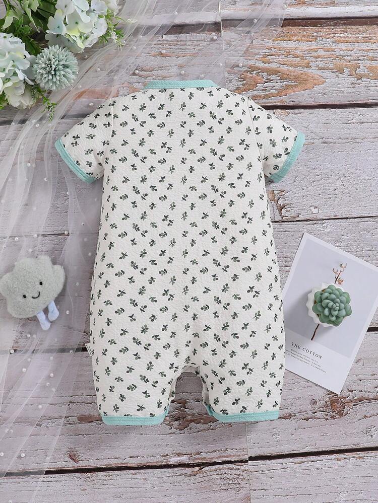 Baby Girl Floral Printed Short Sleeve Romper Pajama Casual Homewear