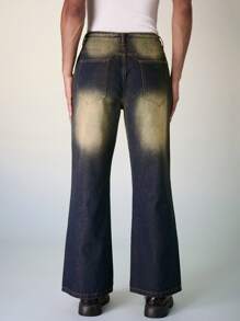 Manfinity Roghcode Men Retro Nostalgic Neutral Style Wide Leg Jeans - Dark Wash - View 2