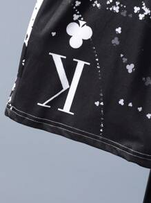Teen Boy's Black Spades Print Short Sleeve T-Shirt And Shorts Set, School, Campus, College