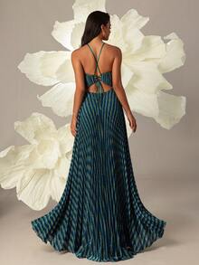 VIPGIRL Vestido largo formal de noche para mujeres con cuello halter y en color azul