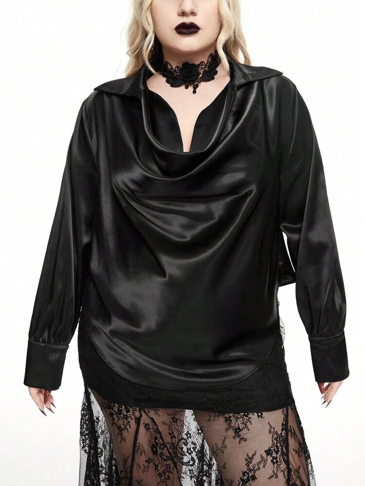 Dark Western Country Music Festival Loose Drape Neck Satin Sexy Plus-Size Shirt