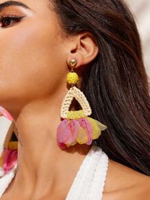 SHEIN VCAY Retro Vàng Hoa Hoa tai Nổi bật Màu đồng Cây nho Dệt - Màu vàng - Xem 4