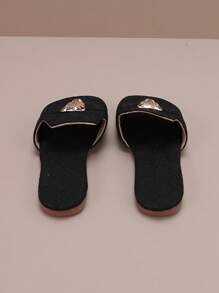 Children's Floral Canvas Leopard Buckle Slip-On Fashion Sandals - Black - View 2