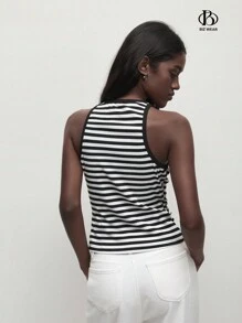 BizChic Áo ba lỗ in chữ sọc thường ngày cho nữ màu đen và trắng Áo ba lỗ nữ - Đen và trắng - Xem 4