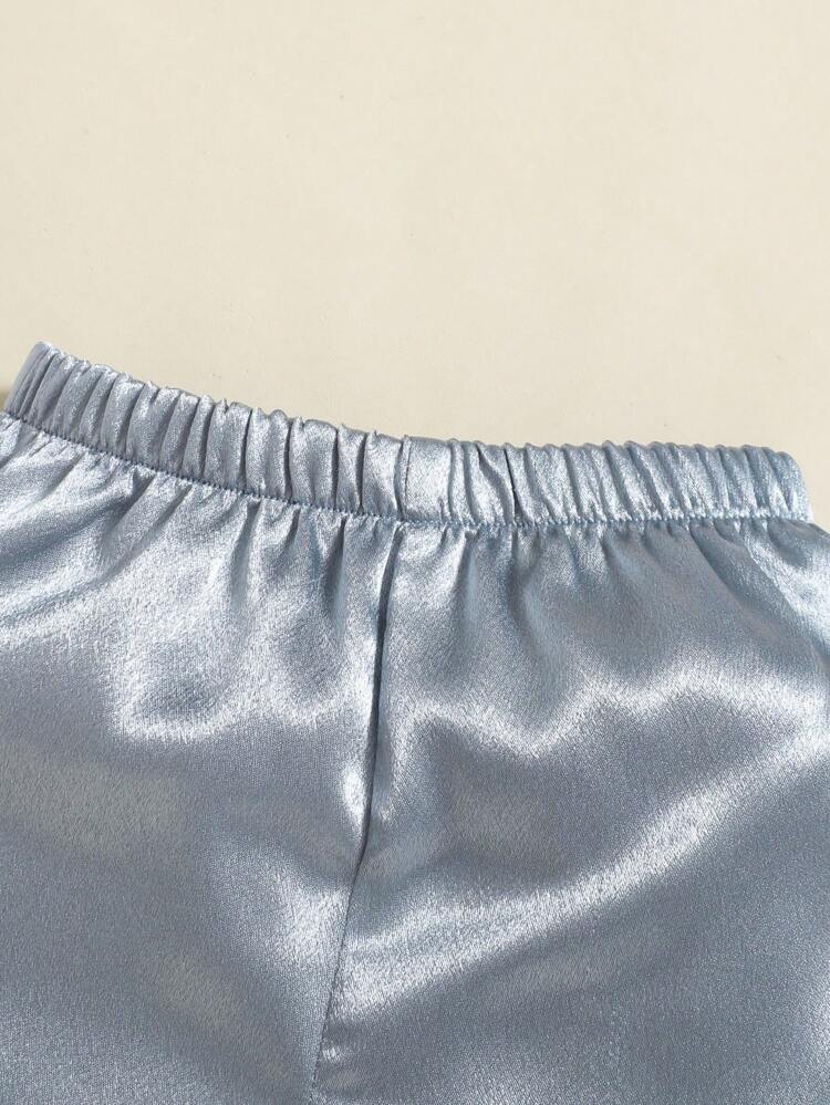 Baby Boy's Solid Color Turn-Down Collar Short Sleeve Shirt, Color Block Vest, Solid Color Shorts & Bowtie Set