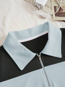 SHEIN EZwear Áo thun nữ Dây kéo Khối Màu Lá thư Giải trí - Nhiều màu - Xem 3