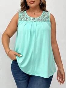 EMERY ROSE Top de encaje con diseño de unicolor y detalles de encaje, ideal para tallas grandes - verde menta - Ver 3