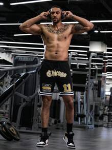 Manfinity Sport Corelite Boyfriend Style Men Fashionable Sporty Printed Loose Fit Athletic Shorts Jogger Shorts