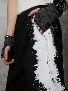 Manfinity Denimwave Men's Personalised Black Denim Pants, Wide Leg Cut, Unique Ink Splatter Print, Y2K Streatwear Fashion, Crafted For Street Style Aficionados Seeking Bold And Artistic Looks.