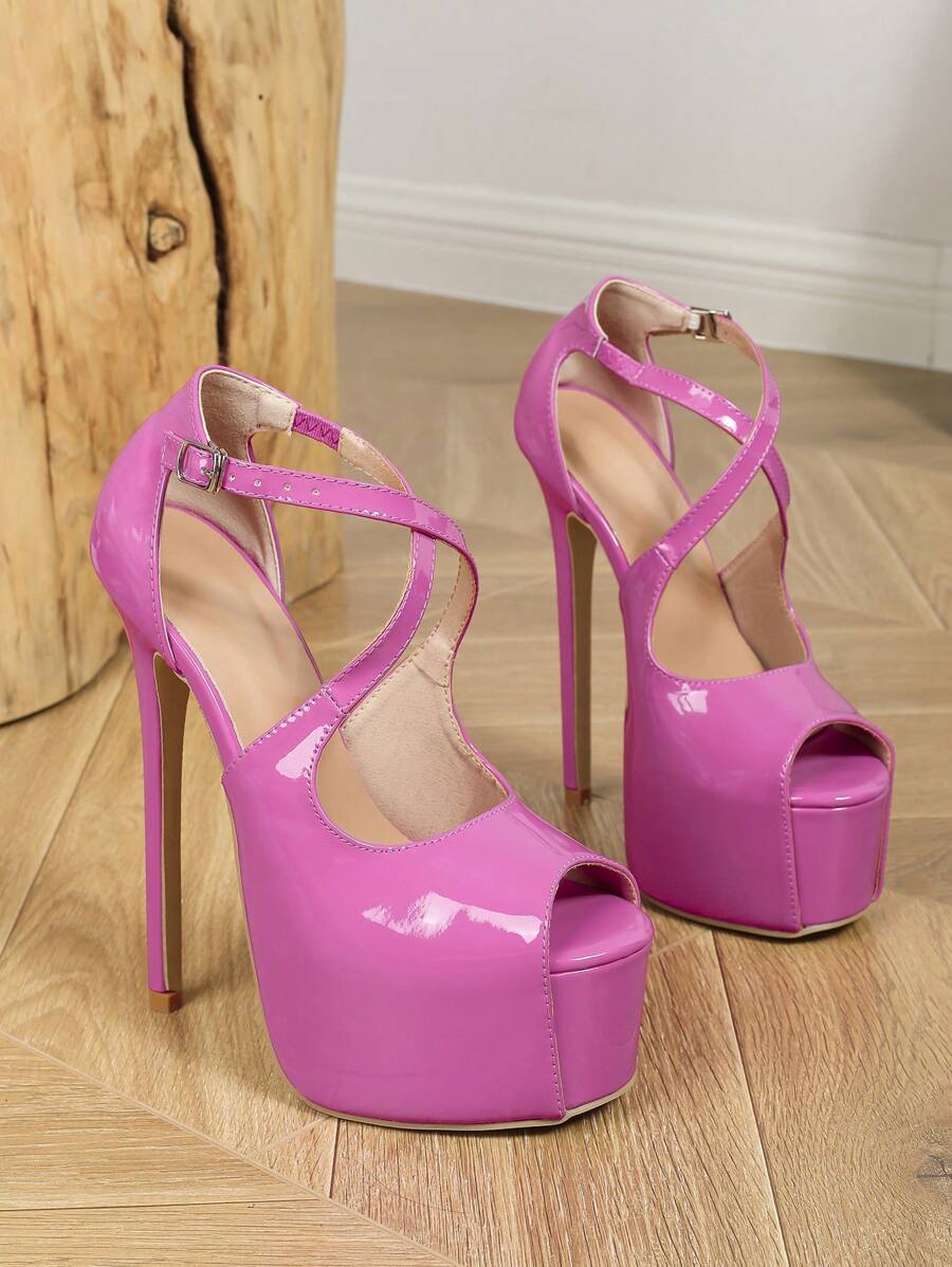 Women Chunky Heel Sandals With Open Toe, Hollow Design And Ultra High