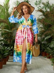 SHEIN VCAY Plus Size Bãi biển mùa hè Tie-Dye 3/4 tay áo dài cho kỳ nghỉ ở bãi biển - Nhiều màu - Xem 5
