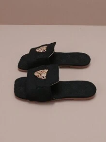 Children's Floral Canvas Leopard Buckle Slip-On Fashion Sandals - Black - View 3
