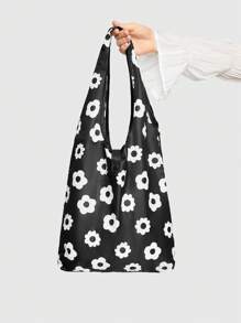 ROMWE Kawaii Bolsa De Almacenamiento Con Patrón De Flores Negras, De Dibujos Animados Con Gran Capacidad, Cartera De Compras Portátil Plegable Y Portátil - Multicolor - Ver 5