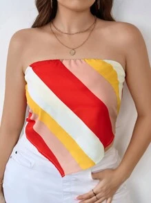 SHEIN Essnce Women Plus Size Colorful Striped Bandanas Tube Tops Jumpsuit Fashionable And Casual - Multicolor - View 1