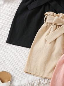 SHEIN Young Girl Solid Color Simple Bow Decoration Shorts