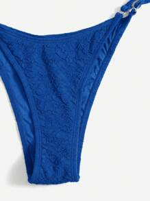 SHEIN Swim 女士純色圓環連接泳裝套裝，適用於夏季海灘度假 - 寶藍色 - 查看 3