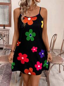 Breezaya Women Dresses Backless Bunga Plants All Over Print Boho - Hitam - View 4