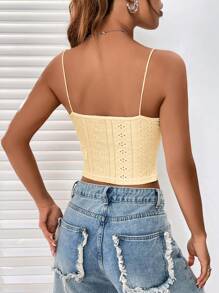 SHEIN EZwear Mesh Embroidery & Lace Splice Camisole Top - Yellow - View 2