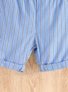 嬰兒女孩2件套裝，夏季可愛熊印花上衣和條紋短褲套裝