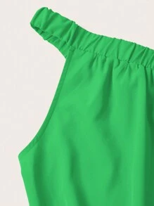 Slaydiva Boho Summer Loose Fit One Shoulder Sleeveless Wide Leg Orange Jumpsuit - Green - View 6