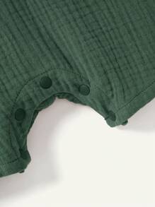 Cozy Pixies Baby Boy Solid Color Decorative Button Round Neck Sleeveless Romper - Dark Green - View 4