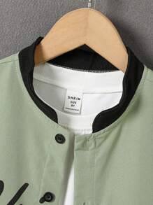 SHEIN Boys Letter Graphic Baseball Collar Shirt & Shorts Without Tee
