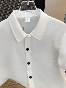 SHEIN 少年短袖襯衫和短褲套裝，帶文字圖案 - 彩色 - 查看 3