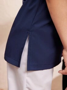 SHEIN Bộ áo sơ mi và phụ kiện dành cho bé trai, Áo sơ mi cổ đứng kẻ sọc dài màu xanh có mũ, phong cách lễ hội - Xanh đậm - Xem 6