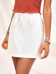 Soleia WYWH Women White Vacation Bodycon Skirt With Elastic Waistband And Ruffled Hem