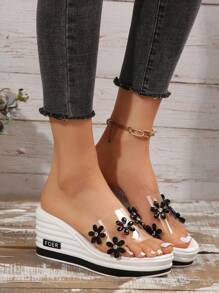 2024 Thiết kế mới Dép đế nêm thời trang mùa hè dành cho nữ được trang trí bằng kim cương giả & hoa, Dép nền tảng chống nước bằng nhựa PVC quyến rũ, Giày đi biển thanh lịch đi nghỉ mát ngoài trời - Trong sáng - Xem 5