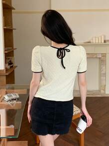 DAZY Women Colorblocked Round Neck Elegant Short Sleeve Basic T-Shirt For Daily Wear Summer Cute Tops