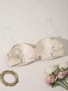 Ladies' Solid Transparent Shoulder Strap Bra With Underwire - Apricot - View 2