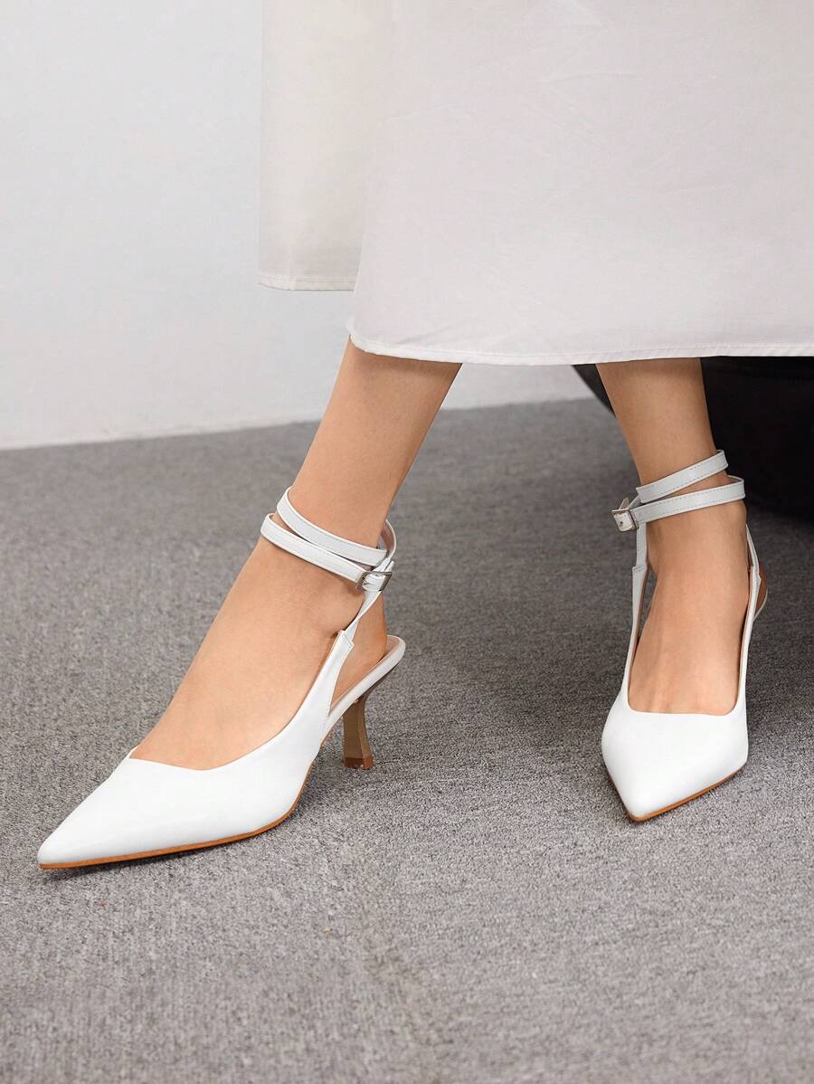 Zapatos de tacón alto blancos para mujer con dedo del pie puntiagudo, tacón delgado, correa y estilo informal, tacón adecuado para graduación, tacones para baile de promoción para zapatos de verano en - Blanco - Ver 1