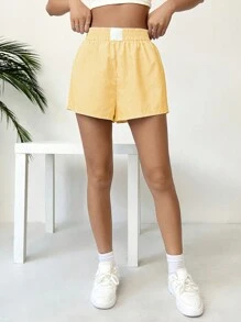 SHEIN EZwear Striped Patterned Elastic Waist Summer Casual Shorts - Yellow - View 6