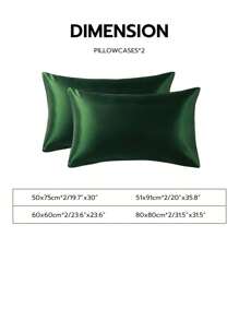 2 piezas de funda de almohada de satén sedoso premium, suave y transpirable, sin arrugas, mejor para el cabello y la piel durante el sueño, fundas de almohada sin relleno, verde oscuro, certificado Oeko-Tex