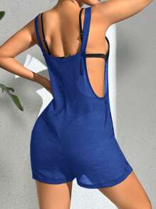 Swim Vcay Summer Beach Beach Resort Solid Color Cover-Up Romper