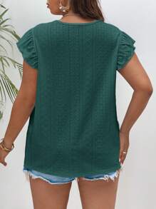 SHEIN Frenchy Áo thun tay lỡ thêu khoét rỗng cỡ lớn dành cho kỳ nghỉ và giải trí - xanh quân đội - Xem 2