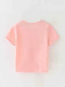 Young Girl Summer Casual T-Shirt With Slogan Print And Round Neck - Pink - View 2