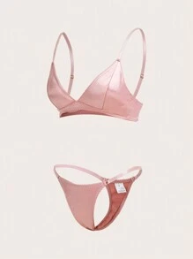 Charlaine Solid Satin Bra & Panty Lingerie Set - Dusty Pink - View 7